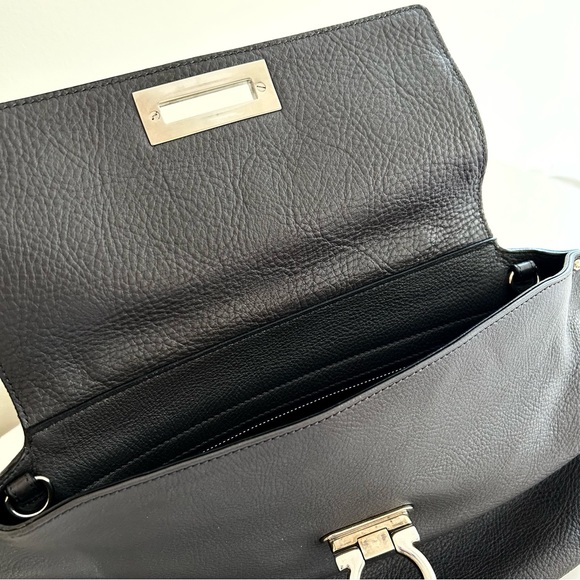 Salvatore Ferragamo Sofia Shoulder Bag Dark Gray Pebble Calfskin - Picture 11 of 16